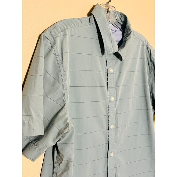 Mens Banana Republic Luxe Poplin Blue Short Sleeve Shirt Large - Picture 5 of 10